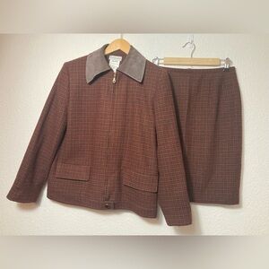 Harve benard sport by Benard Holtzman 100% wool houndstooth jacket skirt set 10